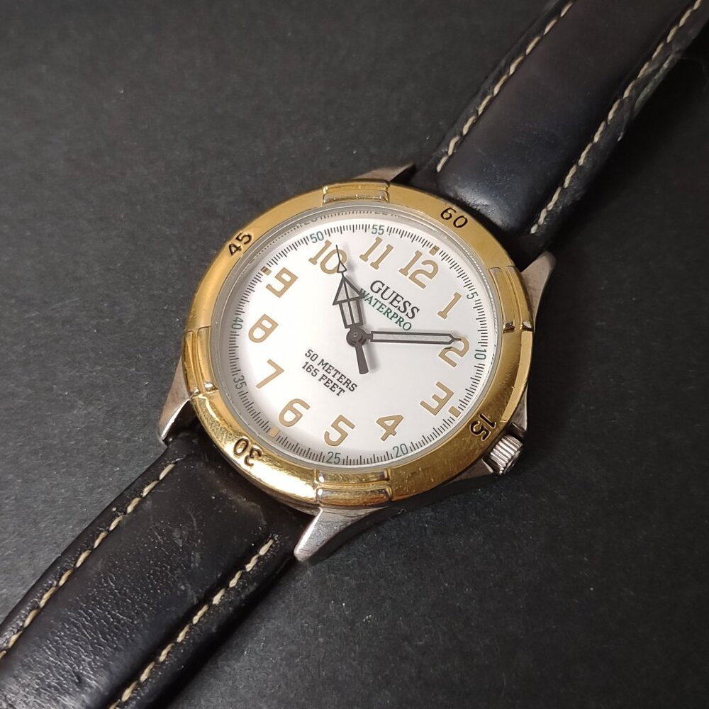 Guess Waterpro Watch With Black Leather Band